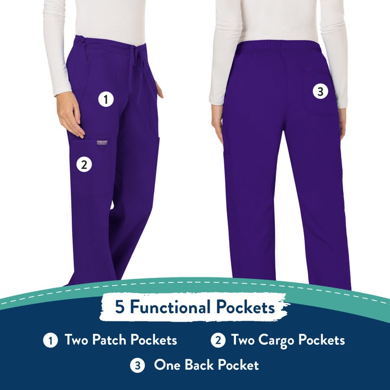 Cherokee Scrubs for Women Mid Rise Moderate Flare Drawstring Pant with 5 Pockets, Ultra Soft & Breathable Fabric - WW120 - WW120, M, Grape - Image 5